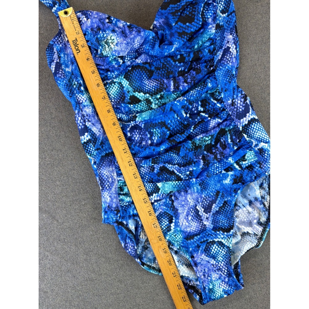 Trimshaper‎ Swimsuit Women 12 Blue Snakeskin Ruched One Piece Tummy Control - Picture 10 of 10